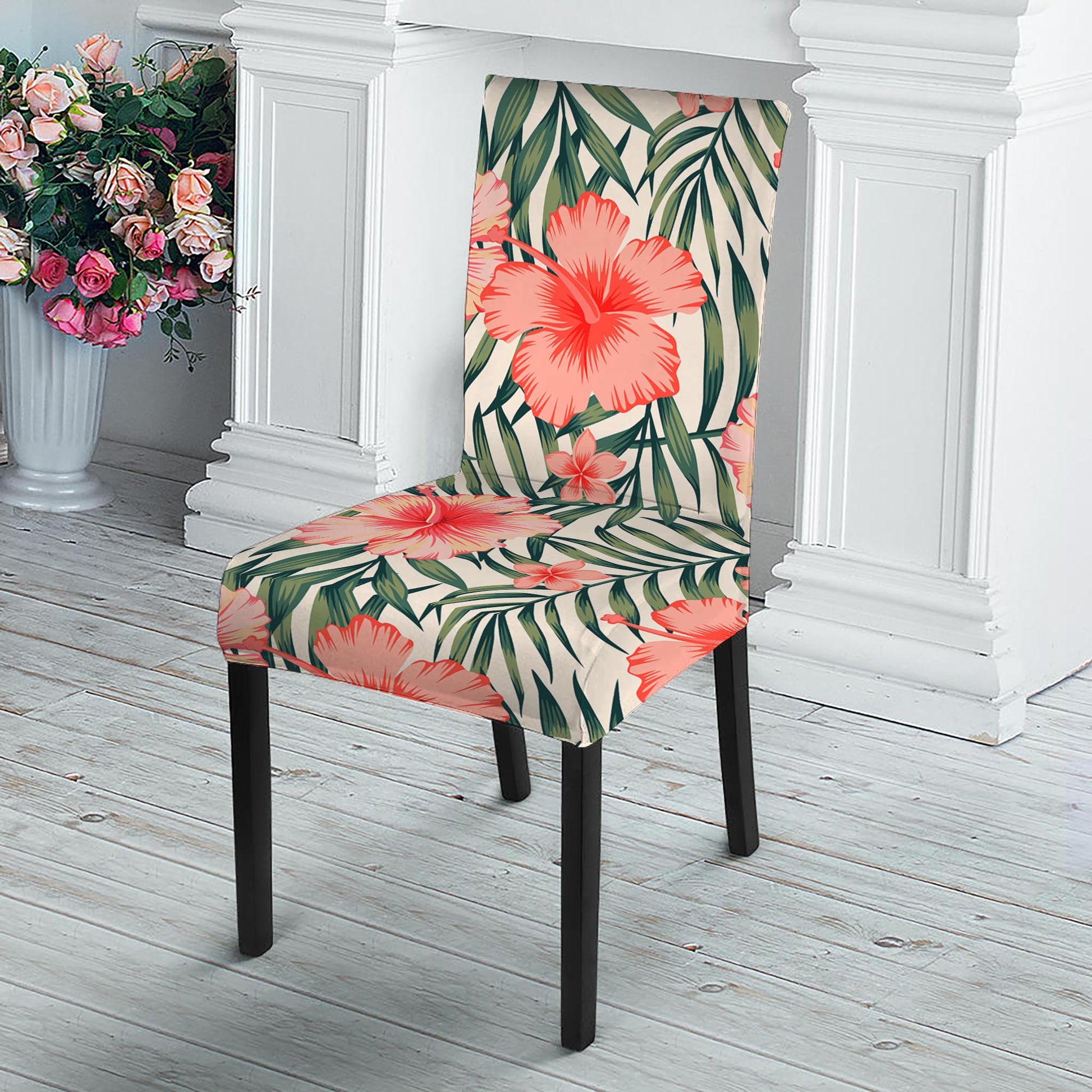 Exotic Tropical Hibiscus Pattern Print Dining Chair Slipcover