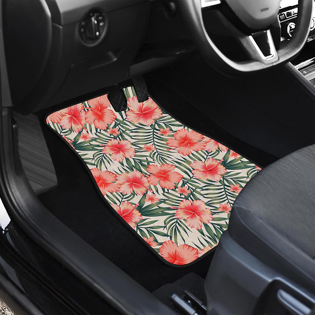 Exotic Tropical Hibiscus Pattern Print Front and Back Car Floor Mats