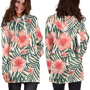 Exotic Tropical Hibiscus Pattern Print Hoodie Dress GearFrost