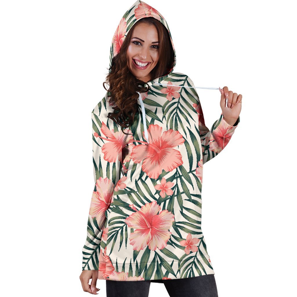 Exotic Tropical Hibiscus Pattern Print Hoodie Dress GearFrost