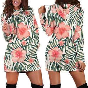 Exotic Tropical Hibiscus Pattern Print Hoodie Dress GearFrost