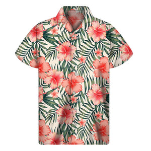 Exotic Tropical Hibiscus Pattern Print Men's Short Sleeve Shirt