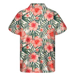 Exotic Tropical Hibiscus Pattern Print Men's Short Sleeve Shirt