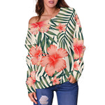 Exotic Tropical Hibiscus Pattern Print Off Shoulder Sweatshirt GearFrost