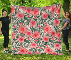 Exotic Tropical Hibiscus Pattern Print Quilt