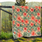 Exotic Tropical Hibiscus Pattern Print Quilt