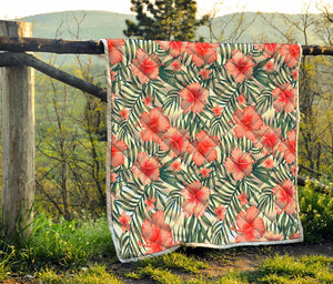 Exotic Tropical Hibiscus Pattern Print Quilt