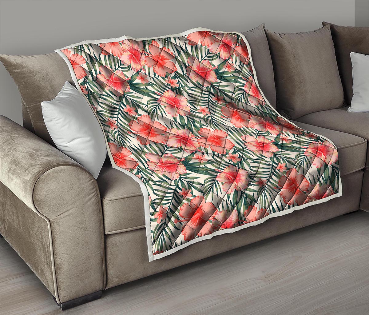 Exotic Tropical Hibiscus Pattern Print Quilt