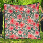 Exotic Tropical Hibiscus Pattern Print Quilt