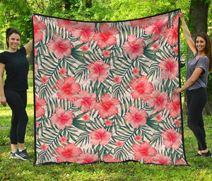 Exotic Tropical Hibiscus Pattern Print Quilt