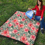 Exotic Tropical Hibiscus Pattern Print Quilt