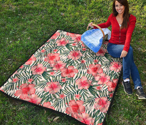 Exotic Tropical Hibiscus Pattern Print Quilt