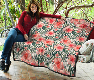 Exotic Tropical Hibiscus Pattern Print Quilt