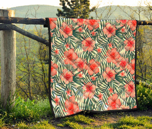 Exotic Tropical Hibiscus Pattern Print Quilt