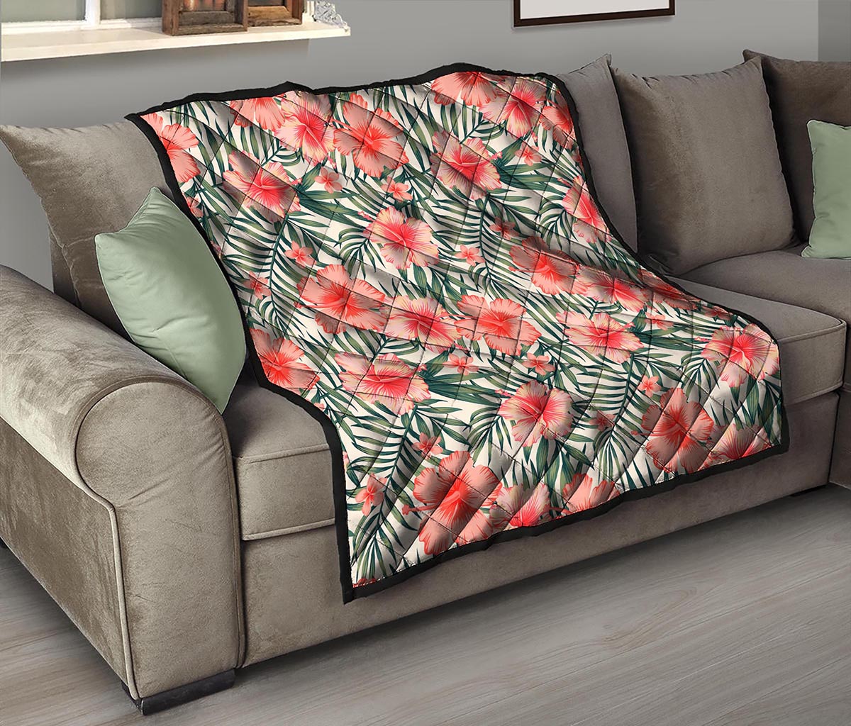 Exotic Tropical Hibiscus Pattern Print Quilt