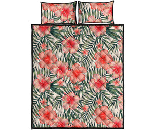 Exotic Tropical Hibiscus Pattern Print Quilt Bed Set