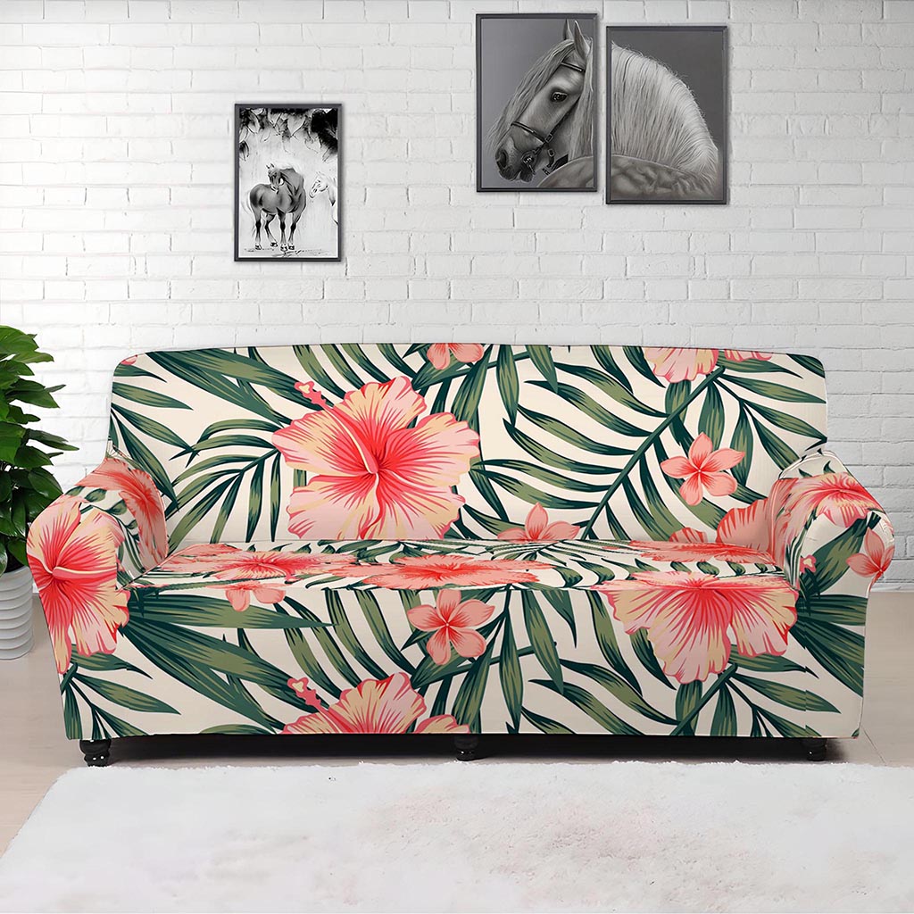 Exotic Tropical Hibiscus Pattern Print Sofa Cover