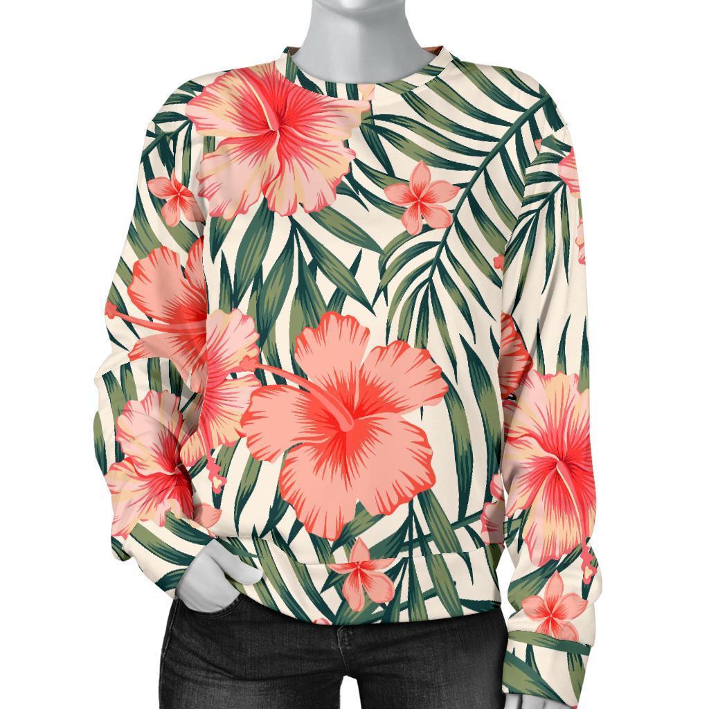 Exotic Tropical Hibiscus Pattern Print Women's Crewneck Sweatshirt GearFrost