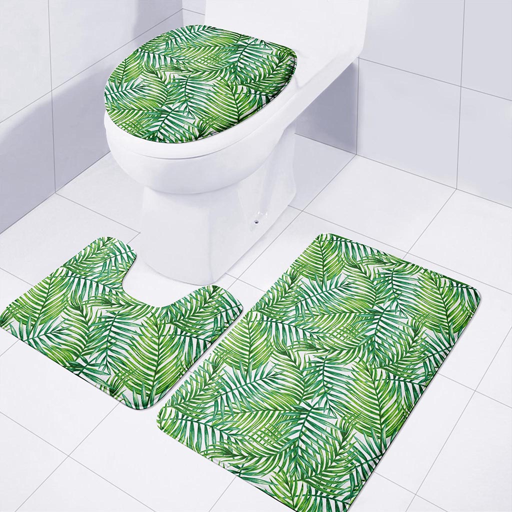 Exotic Tropical Leaf Pattern Print 3 Piece Bath Mat Set
