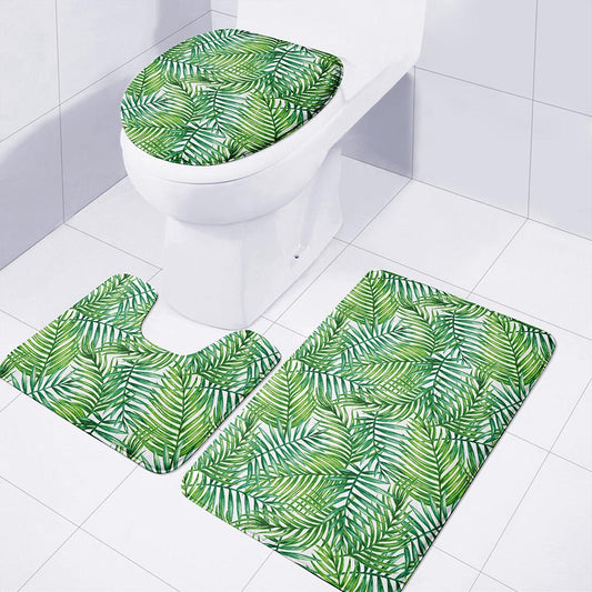 Exotic Tropical Leaf Pattern Print 3 Piece Bath Mat Set