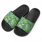Exotic Tropical Leaf Pattern Print Black Slide Sandals