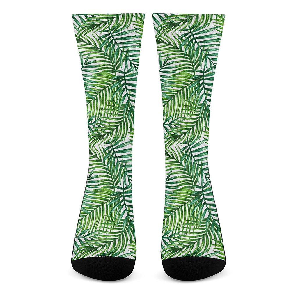 Exotic Tropical Leaf Pattern Print Crew Socks