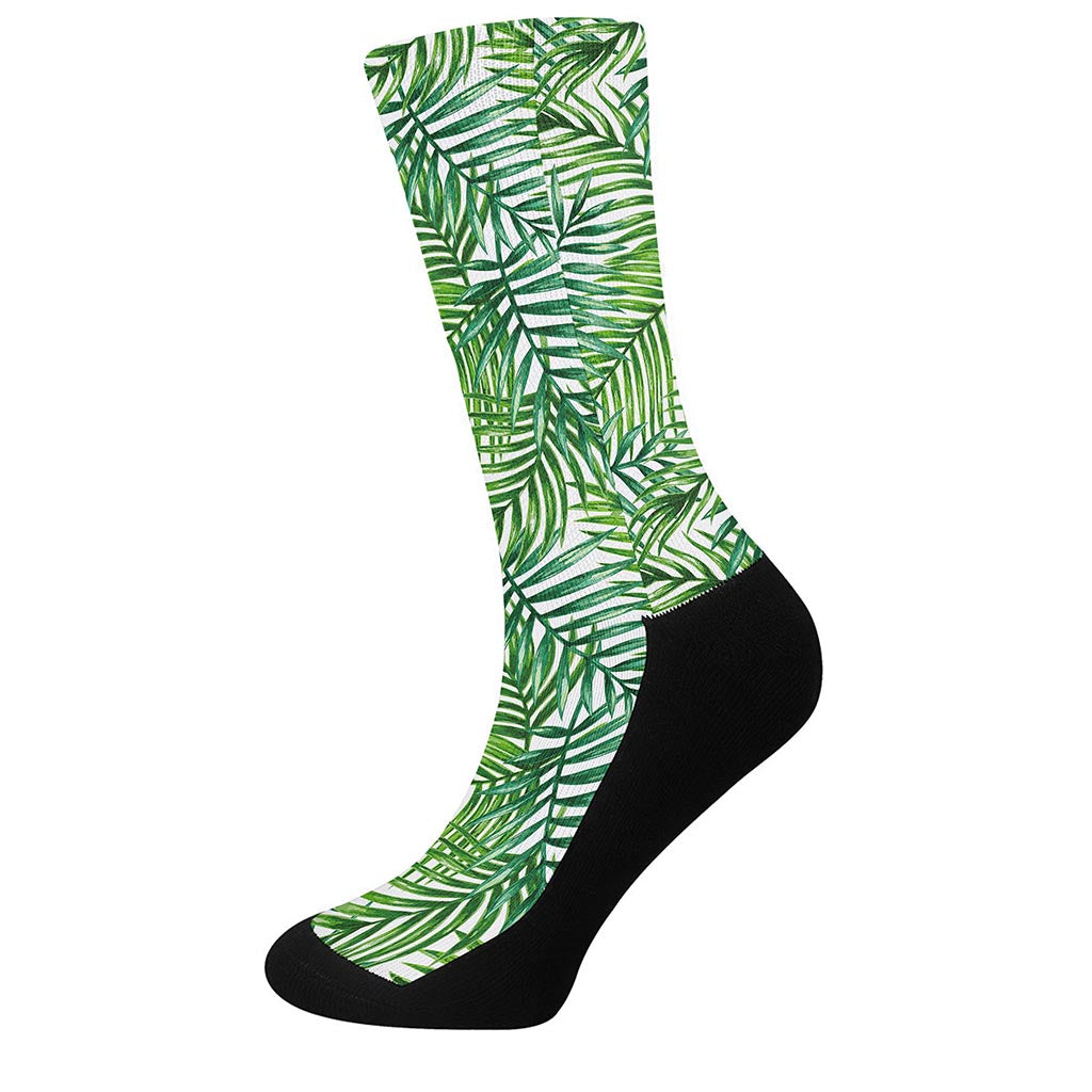 Exotic Tropical Leaf Pattern Print Crew Socks