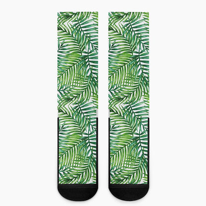 Exotic Tropical Leaf Pattern Print Crew Socks