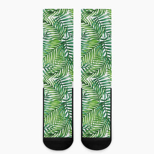 Exotic Tropical Leaf Pattern Print Crew Socks