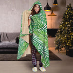 Exotic Tropical Leaf Pattern Print Hooded Blanket