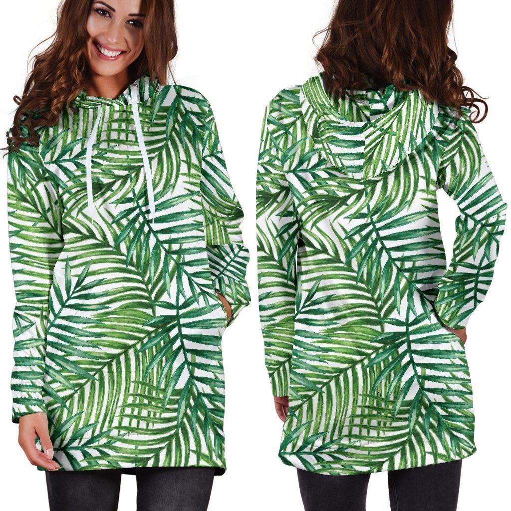 Exotic Tropical Leaf Pattern Print Hoodie Dress GearFrost