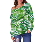 Exotic Tropical Leaf Pattern Print Off Shoulder Sweatshirt GearFrost