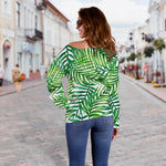 Exotic Tropical Leaf Pattern Print Off Shoulder Sweatshirt GearFrost