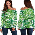 Exotic Tropical Leaf Pattern Print Off The Shoulder Sweatshirt
