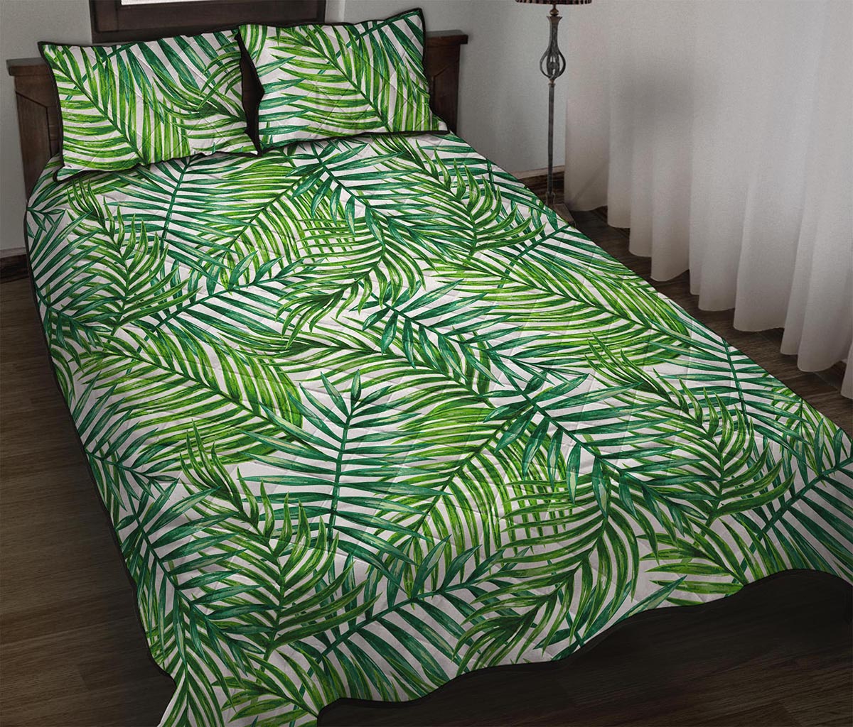 Exotic Tropical Leaf Pattern Print Quilt Bed Set