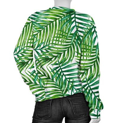 Exotic Tropical Leaf Pattern Print Women's Crewneck Sweatshirt GearFrost