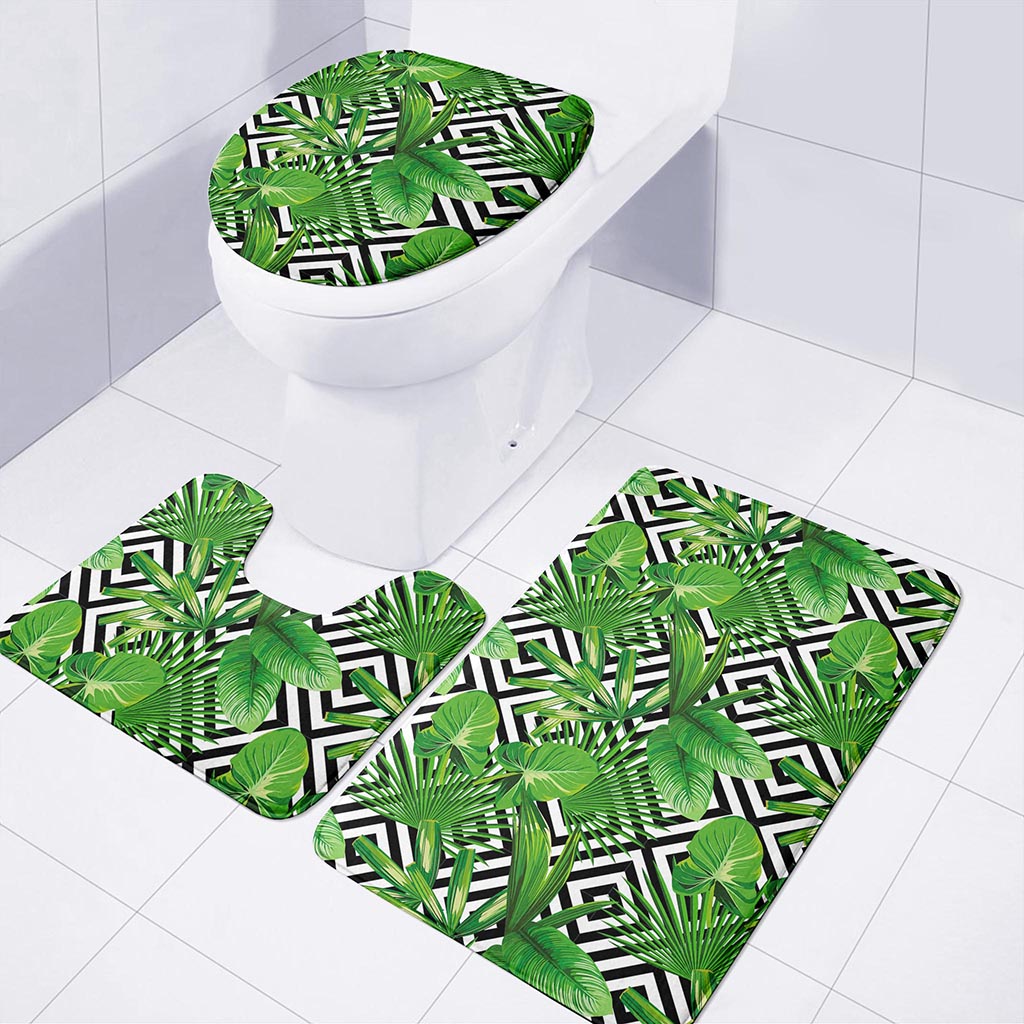 Exotic Tropical Leaves Pattern Print 3 Piece Bath Mat Set