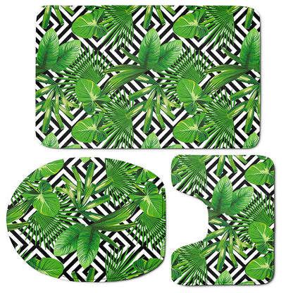 Exotic Tropical Leaves Pattern Print 3 Piece Bath Mat Set