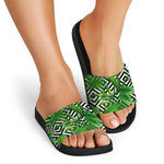Exotic Tropical Leaves Pattern Print Black Slide Sandals