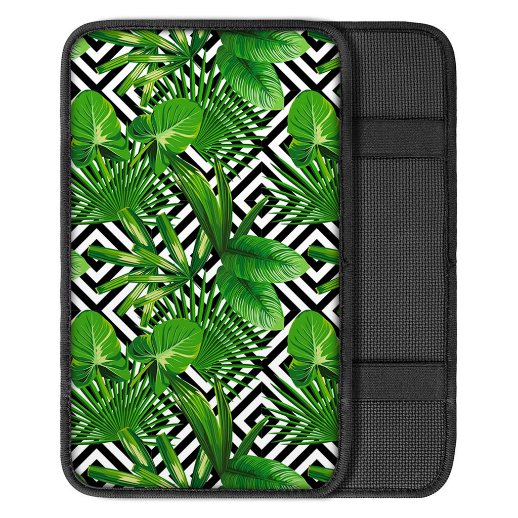 Exotic Tropical Leaves Pattern Print Car Center Console Cover