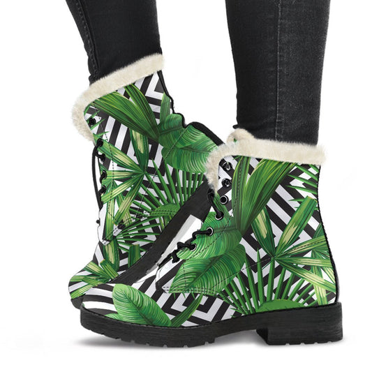 Exotic Tropical Leaves Pattern Print Comfy Boots GearFrost