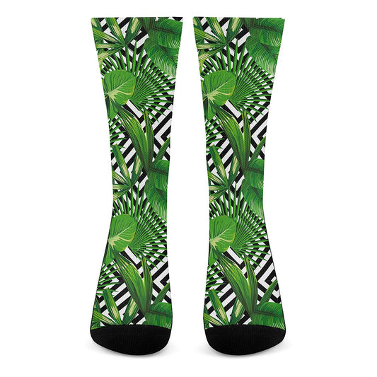 Exotic Tropical Leaves Pattern Print Crew Socks