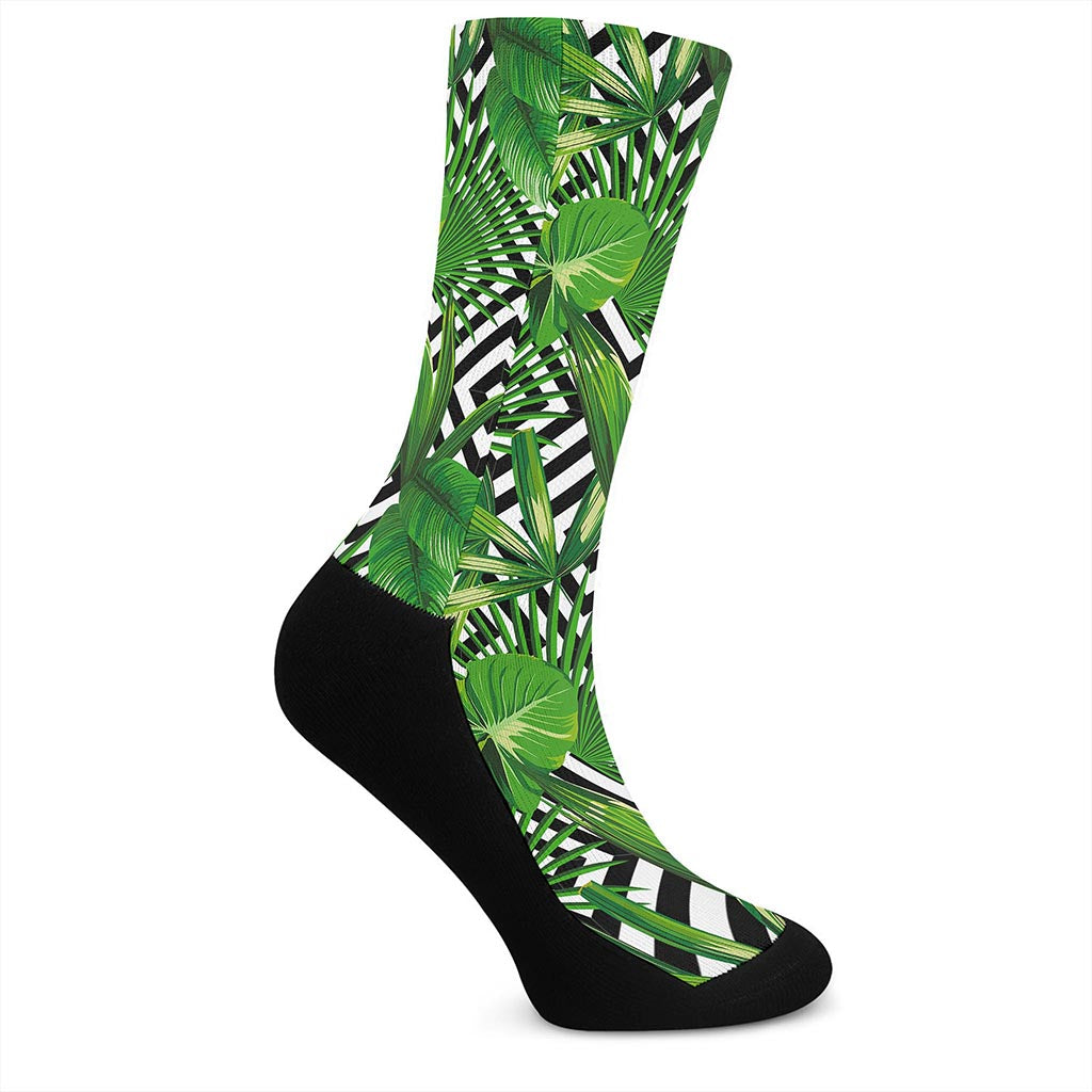 Exotic Tropical Leaves Pattern Print Crew Socks