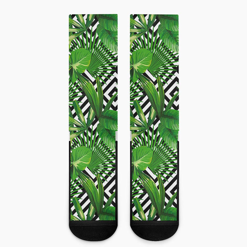 Exotic Tropical Leaves Pattern Print Crew Socks