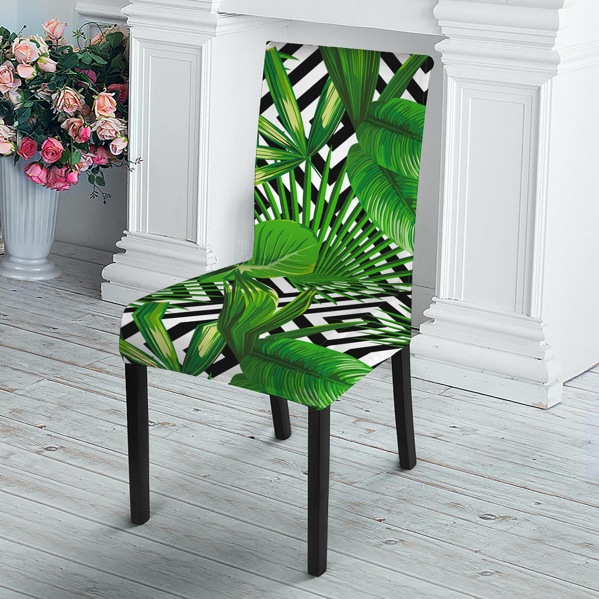 Exotic Tropical Leaves Pattern Print Dining Chair Slipcover