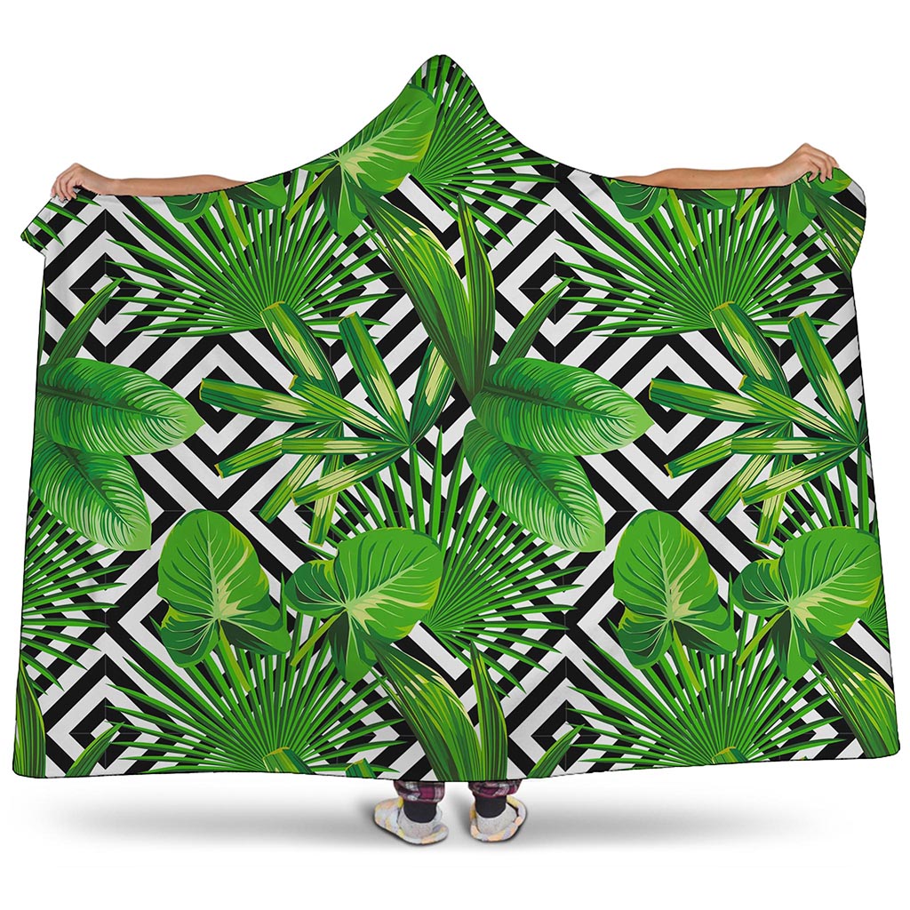 Exotic Tropical Leaves Pattern Print Hooded Blanket