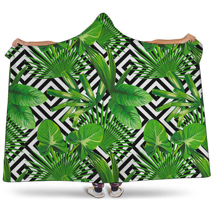 Exotic Tropical Leaves Pattern Print Hooded Blanket