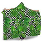 Exotic Tropical Leaves Pattern Print Hooded Blanket