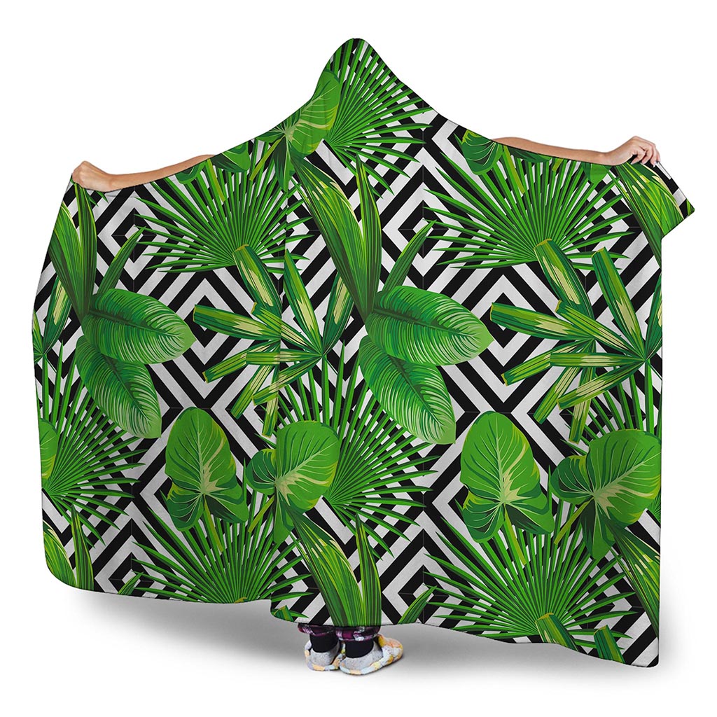 Exotic Tropical Leaves Pattern Print Hooded Blanket