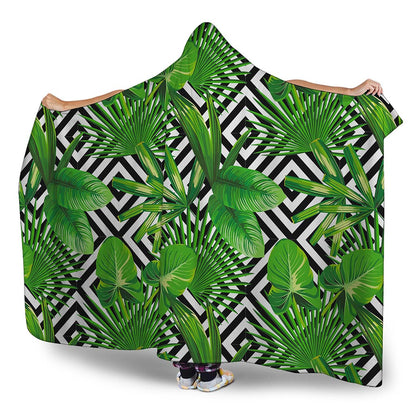 Exotic Tropical Leaves Pattern Print Hooded Blanket